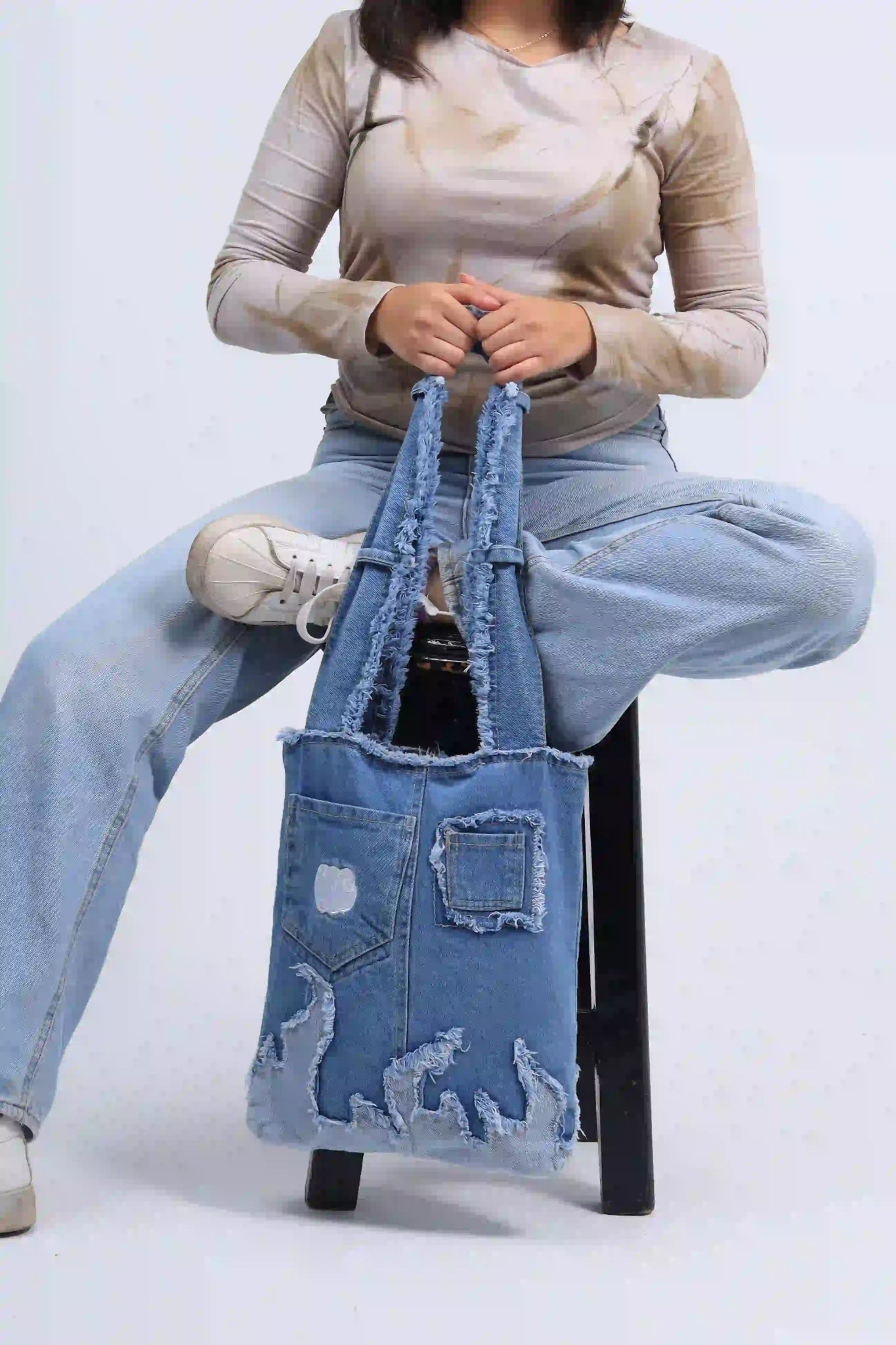 Light Blue | Flame Denim Bag - unisex - made from jeans - weavy storeee